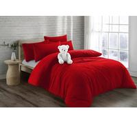 KD HOME EVERYTHING YOU NEED Teddy Bear Fleece Super Soft Fluffy Warm and Cosy Duvet Sets with matching Fitted Sheet and Pillowcases (Red, Single Duvet Set + Fitted Sheet)