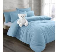 KD HOME EVERYTHING YOU NEED Teddy Bear Fleece Super Soft Fluffy Warm and Cosy Duvet Sets with matching Fitted Sheet and Pillowcases (Light Blue, Double Duvet Set + Fitted Sheet)