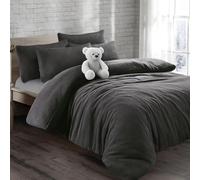 KD HOME EVERYTHING YOU NEED Teddy Bear Fleece Super Soft Fluffy Warm and Cosy Duvet Sets with matching Fitted Sheet and Pillowcases (Charcoal, Single Duvet Set)