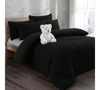 KD HOME EVERYTHING YOU NEED Teddy Bear Fleece Super Soft Fluffy Warm and Cosy Duvet Sets with matching Fitted Sheet and Pillowcases (Black, Doubel Duvet Set)