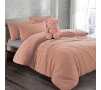 KD HOME EVERYTHING YOU NEED Teddy Bear Fleece Super Soft Fluffy Warm and Cosy Duvet Sets with matching Fitted Sheet and Pillowcases (Fadded Pink, Double Duvet Set + Fitted Sheet)