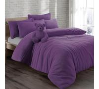 KD HOME EVERYTHING YOU NEED Teddy Bear Fleece Super Soft Fluffy Warm and Cosy Duvet Sets with matching Fitted Sheet and Pillowcases (Purple, Single Duvet Set)