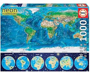 KD Toys Educa Borras 16760 "Neon World Map Puzzle (1000-Piece)