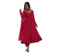 KD Women Floral Print Anarkali Kurta with Pant and Dupatta Set Anarkali Kurti for Women Georgette Anarkali Dress, Full Sleeve, Rani-Pink, XXL