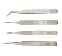 KD89 Assortment of 4 Tweezers No. 1 - No. 3 - No. 5 - No. 7 - Stainless Steel Precision Tweezers Anti-Magnetic, metallic