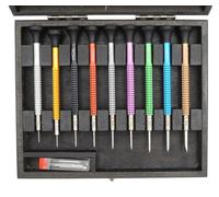 KD89 Assortment of Precision Watchmaker Screwdrivers in Aluminum and Stainless Steel Bits - Swiss Made - Horotec MSA01.020, Red, 01.020-E