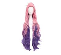 KDA Seraphine Cosplay Wig Women Loose Wave Straight Pink Mixed Purple Wigs Heat Resistant Synthetic Hair + Wig Cap