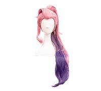 KDA Seraphine Cosplay Wig Women Loose Wave Straight Pink Mixed Purple Wigs Heat Resistant Synthetic Hair + Wig Cap