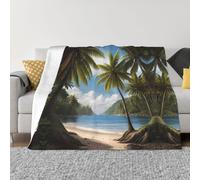 kdaerpt Coconut trees by the sea Patterned flannel warm sofa blanket, comfortable for living room, bedroom, bed, sofa blanket - 80"x60"