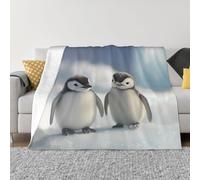 kdaerpt Cute little penguin Patterned flannel warm sofa blanket, comfortable for living room, bedroom, bed, sofa blanket - 50"x40"