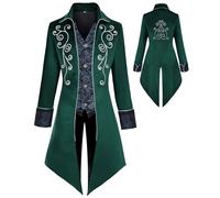 KDAFJLKD Medieval Clothing Men's Costumes Steampunk Jacket, Victorian Gothic Tailcoat, Halloween Pirate Vampire Costumes (Green, Medium)
