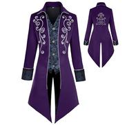 KDAFJLKD Medieval Clothing Men's Costumes Steampunk Jacket, Victorian Gothic Tailcoat, Halloween Pirate Vampire Costumes (Purple, X-Large)