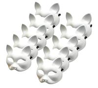 KDAMGOQE 10Pcs Cat Mask 5x6.7 Blank Halloween Mask, Plastic Cat Masks to Paint, DIY Half Face White Therian, Therian Gear with Elastic Band for Halloween Cosplay Party