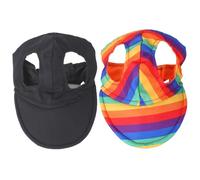 KDAMGOQE 2 Pcs Dog Hat Dog Black and Rainbow Baseball Cap Sun Protection Dog Hats with Ear Holes and Hook-and-Loop Tape Pet Accessories for Travels Activities M Dog Baseball Cap