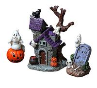 KDAMGOQE 3Pcs Halloween Dollhouse Miniatures Realistic Resin Mini Figurines DIY Decorative Haunted House Tombstone Pumpkin for Dollhouse, Halloween Village