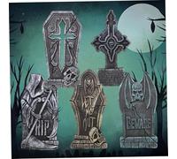 KDAMGOQE 5 PCS Headstone Decorations Set 8.7x17x1.5'' Hard Foam Halloween Tombstones Outdoor Horror Tombstones with Metal Stakes for Halloween Decoration