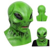 KDAMGOQE Alien Mask with Big Eyes Creepy Scary Xenomorph Halloween Mask Full Head Realistic Latex Extraterrestrial Biological Horror with Ventilation Holes for Cosplay Party Prank (Green), Alien