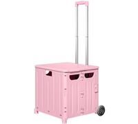 KDAMGOQE Camping Trolley Shopping Trolley On Wheels Foldable 45L Shopping Cart With Lid 3 Height Camping Trolley Cart With Wheels Organization & Storage For Camping Shopping Moving