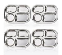 KDAMGOQE Divided Plates for Kids 4Pcs 10x5.5 Inch Stainless Steel 4 Compartment Plates for Portion Control at Home, School, Kindergarten