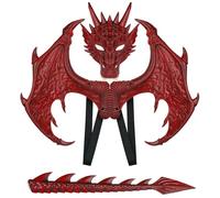 KDAMGOQE Dragon Costume Kids, Dragon Costume for Kids, Boys, Girls Halloween Red Set with Wing Tail Mask Set Rubber Cosplay for Party Masquerade