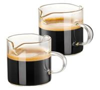 KDAMGOQE Espresso Cups Set of 2 Transparent Glass 4oz Espresso Shot Glass with Dual Spout Washable Reusable Cup for Coffee Making