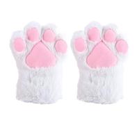 KDAMGOQE Fox Paws Cat Paws 1 Pair Cute Fox Paw Gloves Soft and Skin Friendly Furry Paws Anime Cosplay Plush Therian Paws for Women Adult Halloween Party One Size White