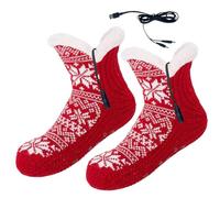 KDAMGOQE Heated Socks Heated Socks 1 Pairs USB Free Size Christmas Flower Pattern Electric Socks Knitted Breathable Soft Winter Thermal Socks for Home Floor