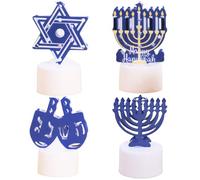 KDAMGOQE Menorah 4PCS Hanukkah Decorations, 4 Styles LED Hanukkah Menorah, Battery-operated Chanukah Lights Candle Holder for Jewish Home Bedroom Living Room
