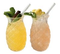 KDAMGOQE Pineapple Cups 2Pcs Pineapple Glasses with Straws 14 Oz Pineapple Cups Fun Cocktail Glasses Tiki Glasses Pineapple Shape Drinking Glasses for Bar, Party Wine Juice