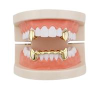 KDAMGOQE Retractable Vampire Teeth Vampire Teeth 1Set Golden Glossy Plated Hip Hop Fangs for Cosplay Top Bottom Teeth for Men and Women Vampire Accessories for Halloween Costume Cosplay