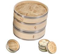 KDAMGOQE Steam Basket 2-Tier Steaming Basket with Lid 7.5'' Bamboo Dumpling Steam Baskets Large Steam Basket for Pot Cooking Baozi Buns, Dim Sum Steam Basket For Vegetables
