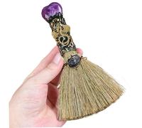 KDAMGOQE Witch Broom, 7 inch Cute Witches Broom with Purple Crystal Decor for Halloween Table Decor Gifts, Witchcraft Supplies