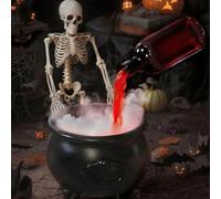 KDAMGOQE Witch Cauldron Bubbling Plastic Cauldron with Skeleton & Red Liquid Bottle & Diffuser Halloween Candy Bowl for Indoor Outdoor, 7.7 inch