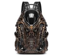 Kdaooy 3D Xenomorph Shaped Backpack,Steam Punk for Men or Women Y2K Personality Travel Handbag PVC Unique Alien Purse, Gold, Punk