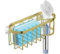 Kdaooy Sponge Holder,SUS304 Stainless Steel 2-in-1 Suction Cup Rack Caddy, No Drill Rustproof Kitchen Sink Organizer for Place Dishwashing Brush Soap and Sponge (Gold)