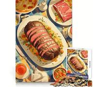 KDBVCXUHK Jigsaw 1000 Pieces for Adults Delicious Meat Feast on Checkered Tablecloth Fine Edge Craft Mind Skill Fun Relax Game Play Birthday Game Gift (38x52cm)