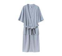 KDCVRYJE Women's Terry Towelling Dressing Gown Casual Short sleeves Loungewear Bathrobe lightweight Cotton Housecoat Robe Spa Hotel Sleepwear Robes for Spring summer blue XL
