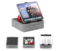 KDD 5 in 1 Tablet Pillow Holder,Foldable iPad Stand with Storage Tray,2 Cup Holders and Pen Slot,Adjustable Reading Pillow Stand for Lap,Bed,Desk and Couch Compatible with iPad Pro 12.9, Air,E-Reader