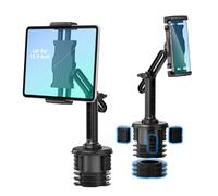 KDD Car Cup Holder Tablet Mount, Adjustable Arm iPad Holder Stand for Truck SUV, 360° Rotation Car Cupholder Mount for iPhone iPad Pro 12.9/11/Air 6/5/Mini, Samsung Galaxy, Travel