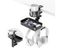 KDD Desk Cup Holder with 2 Headphone Hook - Rotating Pencil Holder and Detachable Drawer Tray - Under Desk Headphone Stand Holder Headset Hanger Hidden Storage for Office School Home Accessories
