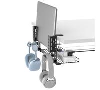 KDD Desk Side Laptop Mount - 3 in 1 Adjustable Laptop Holder with Cable Management Tray & Headphone Hanger and Cable Ties, No Drill Desk Storage Set for Sony,JBL,Bose Headphone/Dell,HP,Lenovo,ASUS