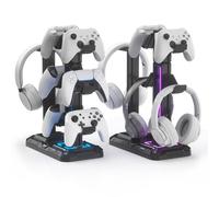 KDD Gamer Headset and Controller Stand with 9 Light Modes & Rotatable Universal Headphone Hanger, Controller Holder Stand with 6 Detachable Hooks for Desktop PC Gaming Accessories for Gamer Gifts