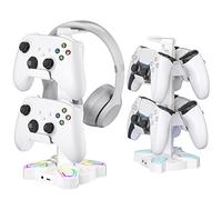 KDD Gaming Headphones Stand, Rotatable Headset Stand with 9 Light Modes - Controller Holder with 2 USB Charging Ports and 3.5mm & Type-C Port - Earphone Hanger Accessories for Desktop Gamer