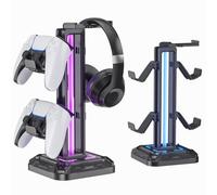 KDD Headset Stand with 9 Light Modes - Gaming Controller Holder for Desk - Rotatable Headphone Stand & Detachable Controller Hook for Gamer Gaming PC Xbox ONE PS5 Earphone Accessories（Black