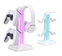 KDD Headset Stand with 9 Light Modes - Gaming Controller Holder for Desk - Rotatable Headphone Stand & Detachable Controller Hook for Gamer Gaming PC Xbox ONE PS5 Earphone Accessories(White)