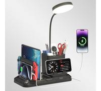 KDD LED Desk Lamp with USB A&C Charger Ports - Reading Desktop Light with Organizer Holder - Adjustable Brightness Lights - 360°Gooseneck Desk Table Lamp for Home, Office, Bedroom, Study, Nails