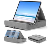 KDD Tablet Pillow Holder Foldable iPad Stand for Lap Bed and Desk Tablet Soft Pad Dock with Pocket & Stylus Mount For iPad Pro Purple