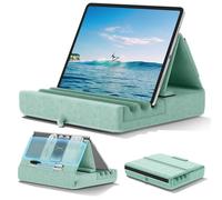 KDD Tablet Pillow Holder, Foldable iPad Stand for Lap, Bed and Desk -Tablet Soft Pad Dock with Pocket & Stylus Mount Compatible with iPad Pro 12.9, 10.5, 9.7 Air Mini 6 5 4 3, Kindle, E-Reader, Green