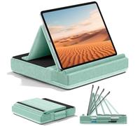 KDD Tablet Pillow Holder, Multi-Angle Viewing Ipad Holder for Lap, Bed and Desk, Foldable Soft Pad Dock with Stylus Mount Compatible with Ipad Pro 12.9, 10.5, 11, Air, Mini, Phones, Books, Green
