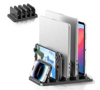 KDD Vertical Laptop Stand with 4 Slot,6-in-1 Laptop Holder Desktop Stand with Gravity Locking,Space-Saving Organizer for MacBook/Microsoft Surface/Samsung/HP/Dell/Book/Tablet/Switch/Cell Phone